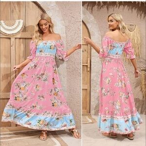 Floral Boho Pink Maxi Dress SZ Large
